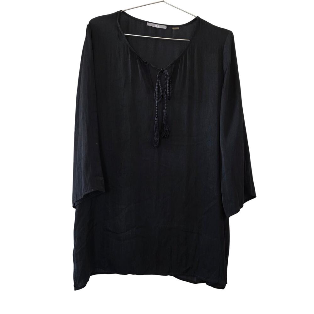 Tart Black Tassel Tie Tunic Cover Up Dress Womens L Sheer Lightweight Polyester